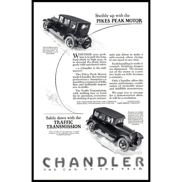 1924 Chandler Sedan Antique Car Vintage Print Ad Pikes Peak Wall Art Photo - Picture 1 of 1